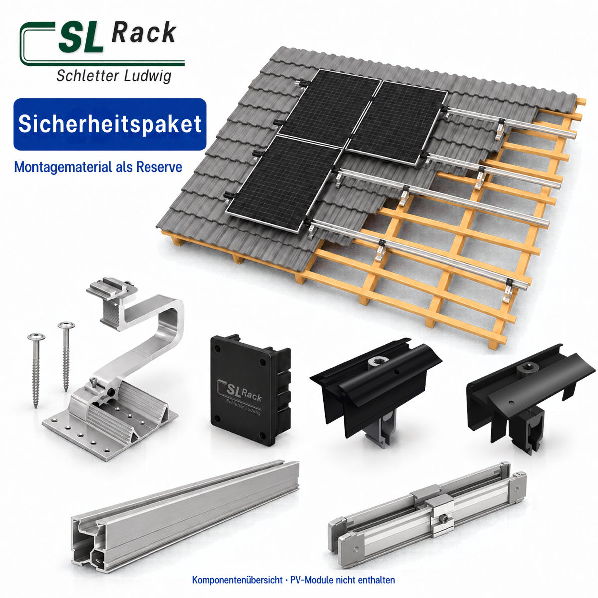 SL Rack Schrägdach Sicherheitspaket mit Montagekomponenten als Materialreserve